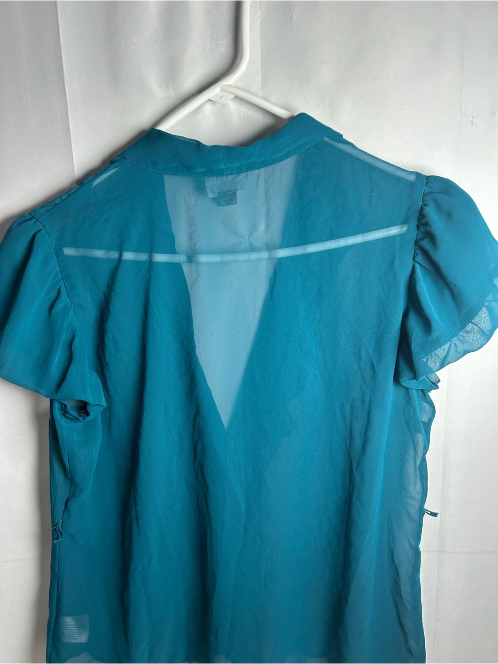 Worthington Teal Ruffle V-Neck Blouse with V neckline - Picture 5 of 10